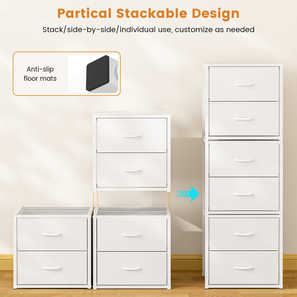 3-Pack Stackable Storage Drawers (6 Drawers Total), White Closet Organizer for Clothes, Stackable Drawer Dresser for