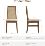 Wood Dining Chairs Set of 2, Farmhouse Rattan Dining Room Chairs with Solid Wood Legs and Upholstered High Back for Kitchen or Dining Room, Oak