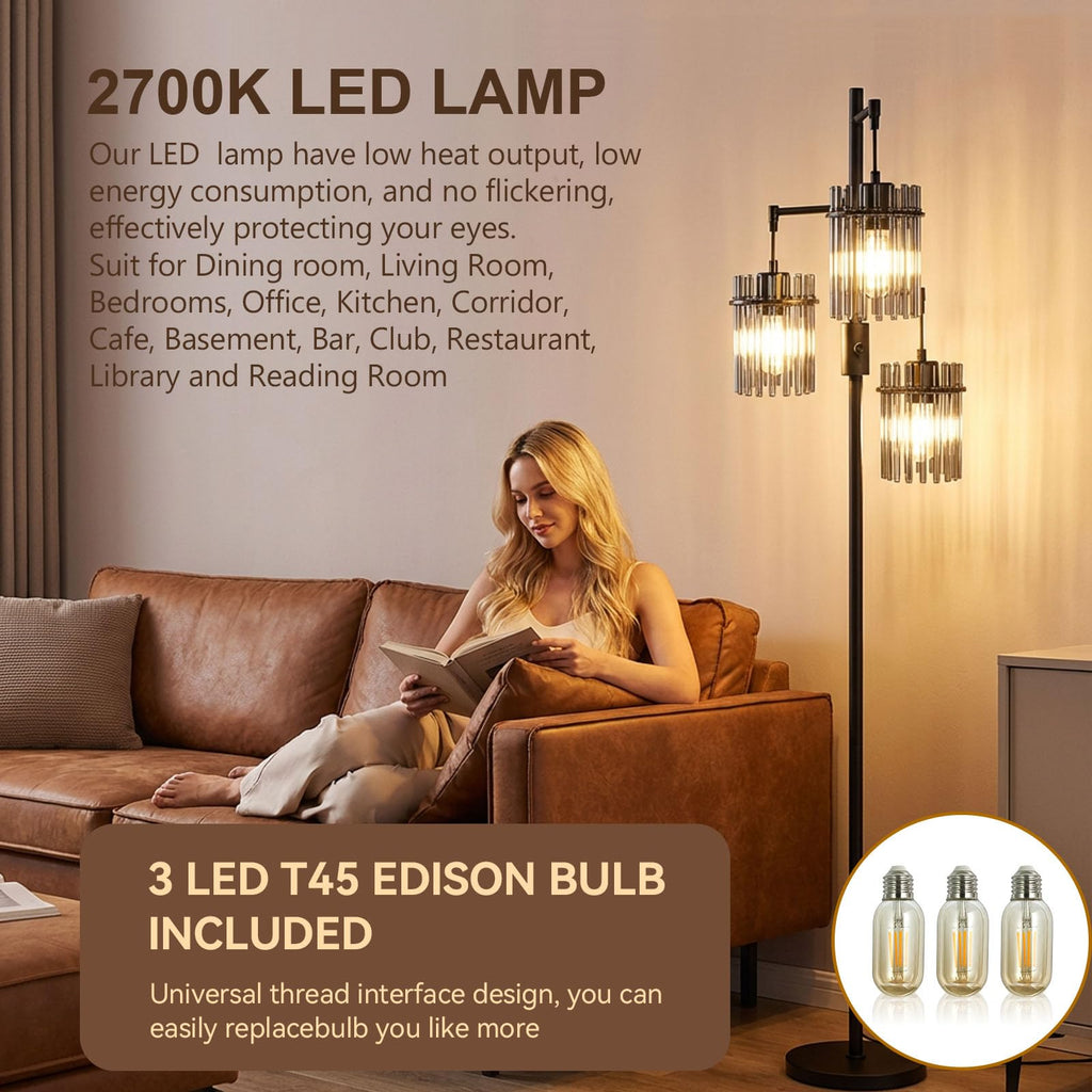 Dimmable Black Crystal Standing Farmhouse Tree Floor Lamp