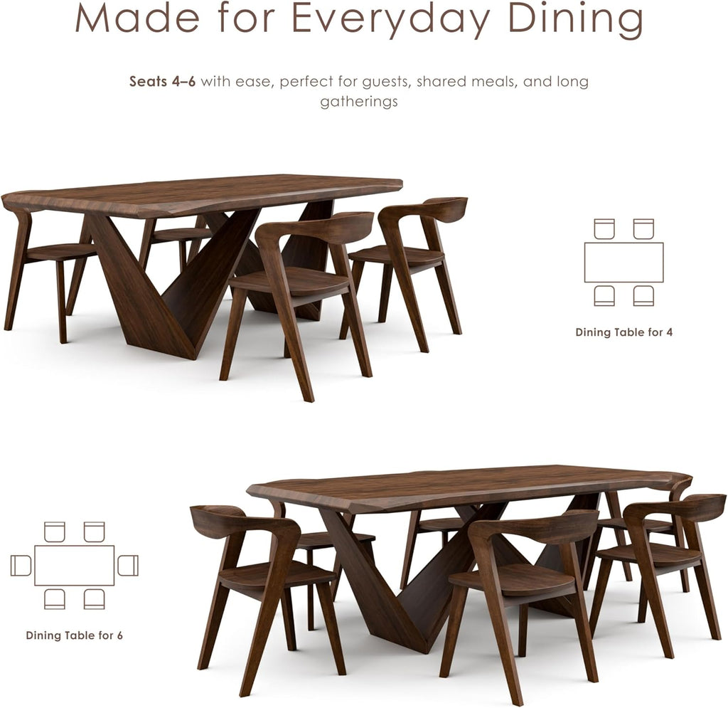 Nazaen III 82.5" Mid-Century Modern Solid Wood Live Edge Dining Table with Steel Support, Walnut Finish, Seats 4 - 6
