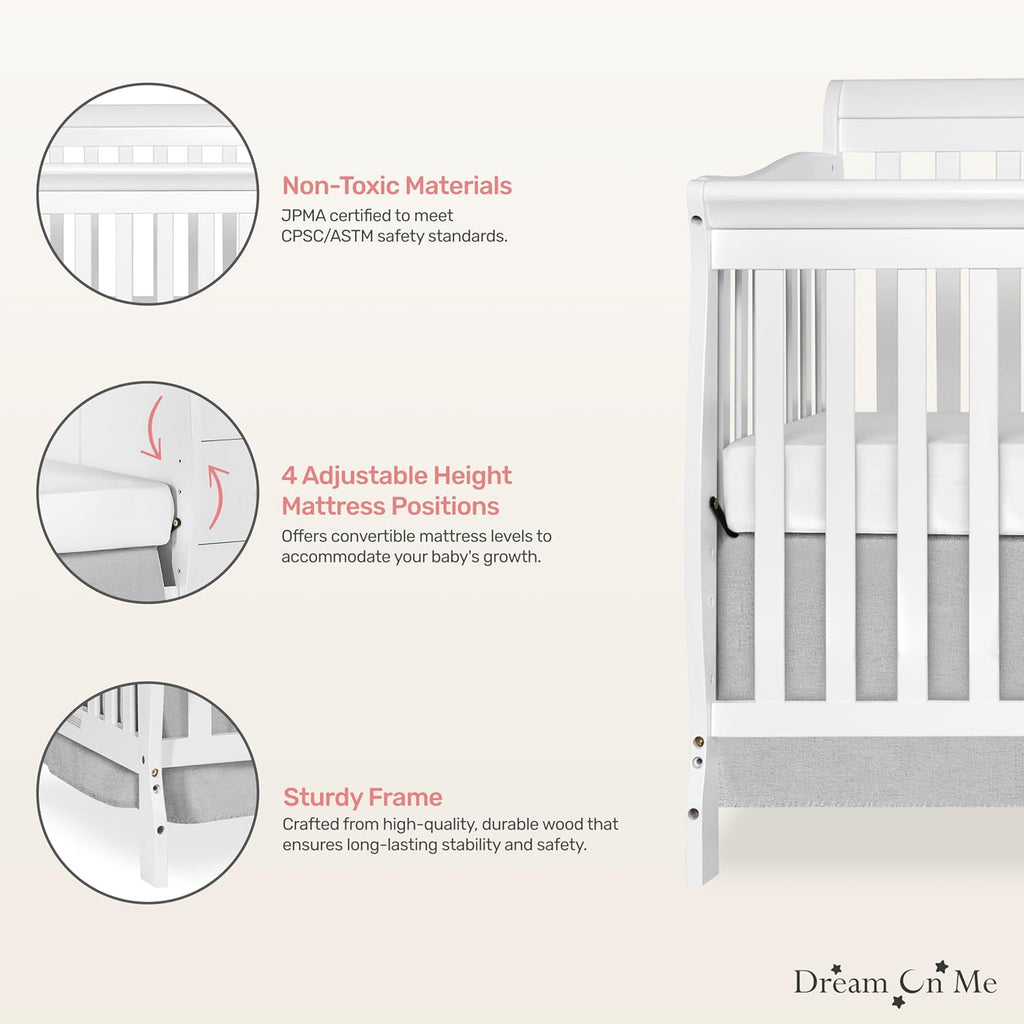 Brody 5-in-1 Convertible Crib and Changer, GREENGUARD Gold | Detachable Changer, 3 Drawers, 3 Mattress Height