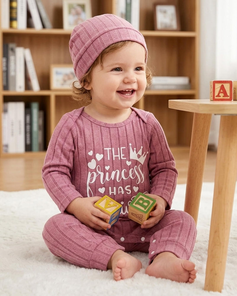Newborn Girl Clothes Baby Coming Home Outfit Fall Winter Infant Sets Pink Ribbed Romper The Princess Has Arrived