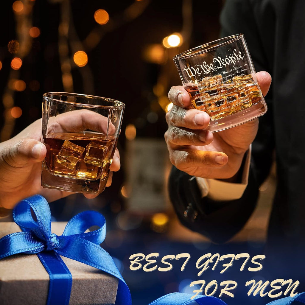 Whiskey Decanter Engraved We The People American Flag, 750ml Whiskey Decanter Set with 2 Glasses, Fathers Day