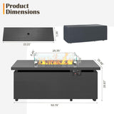 51 Inch Outdoor Fire Pit Table, 50,000BTU Rectangle Propane Fire Pit with Sliding Tank Holder, Glass Wind Guard, Removable Lid, CSA Certified, Gray - Image 7