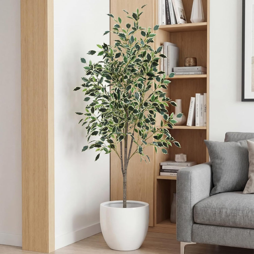 5ft Artificial Ficus Tree Faux Realistic Plants with Silk Leaves and Texture Trunks Fake Ficus Tree Decor Indoor