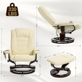 Modern Reclining Lounge Chair and Ottoman — Beige PU Leather
