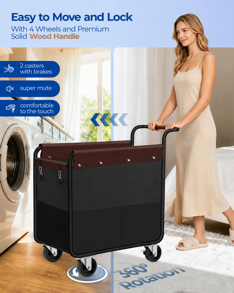 150L Rolling Laundry Hamper, Laundry Basket with Wheels, Black