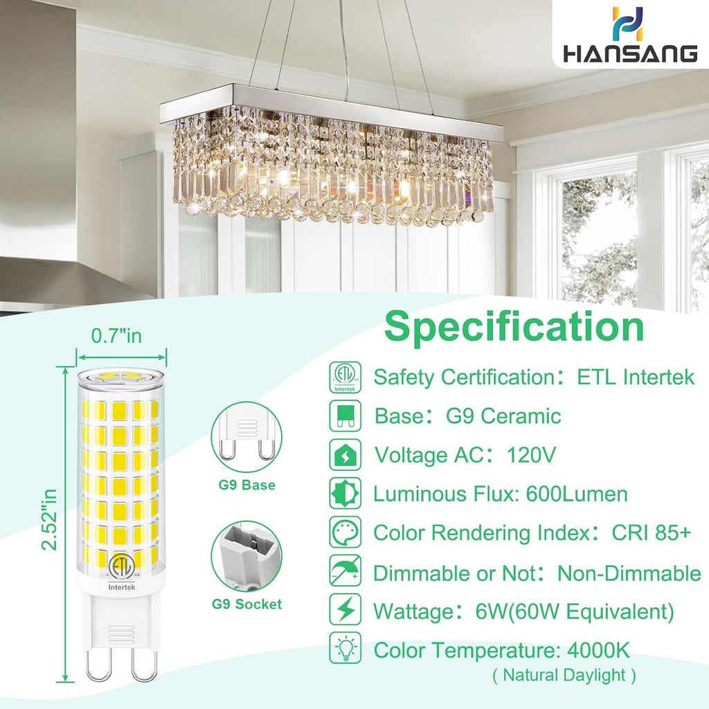 G9 LED Bulb 6W, 60W Halogen Equivalent 4000K Natural White