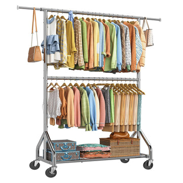 Double Rod Clothing Rack, Heavy Duty Clothes Rack, Chrome