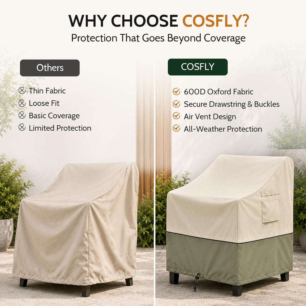 Patio Furniture Chair Covers Waterproof, 32"W x 37"D x 36"H 2 Pack | 600D Oxford, Heavy Duty, Fade & Tear Resistant