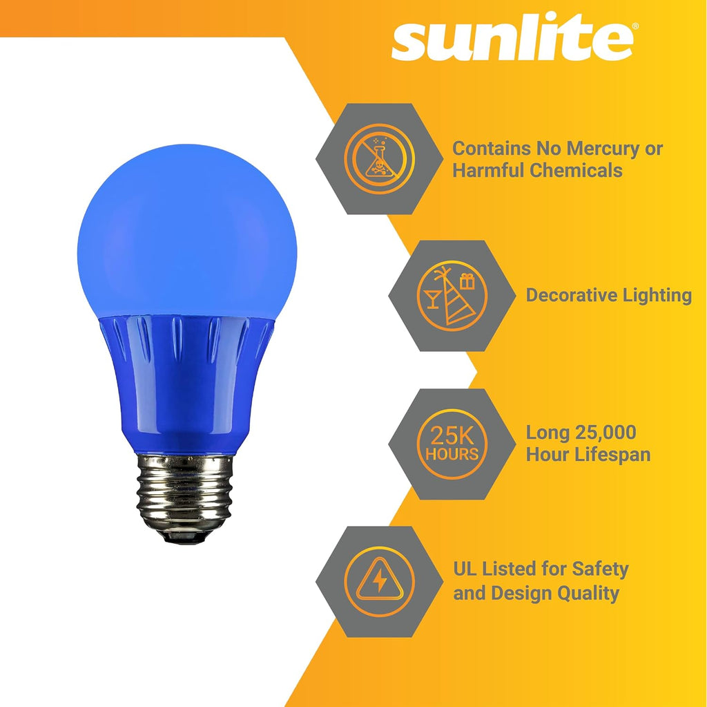 LED A19 Colored Light Bulb, 3 Watts (25w Equivalent), E26 Medium Base, Non-Dimmable, UL Listed, Party Decoration