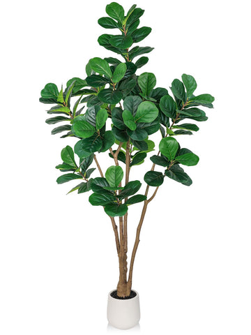 Artificial Fiddle Leaf Fig Tree with Thick Trunk and Emerald Leaves 7 ft
