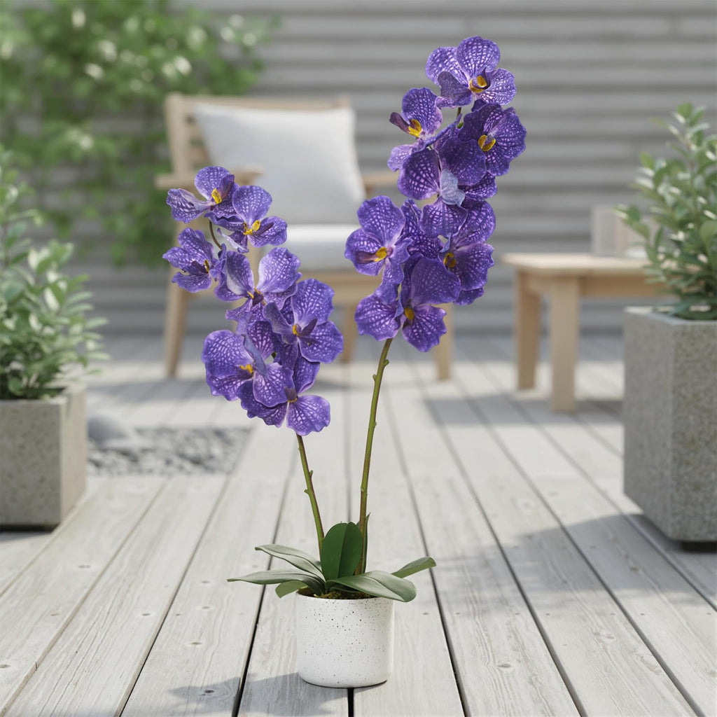31" Artificial Orchid Trees with White Planter and 14 Bloomings