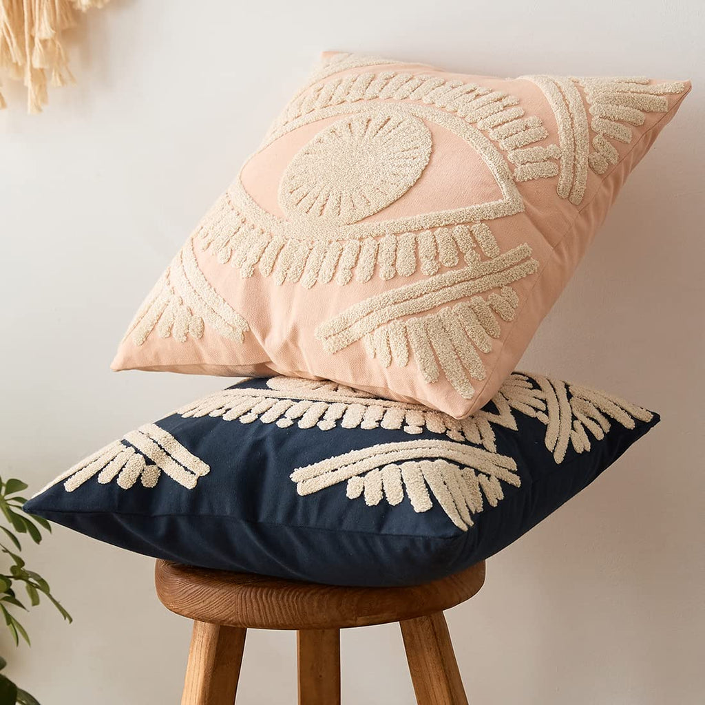 Boho Geometric Tufted Decorative Throw Pillow Cover Farmhouse Cotton Embroidery Accent Square Cushion Case for Couch