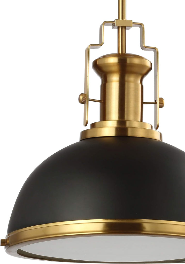 13" Black/Brass Gold Modern Industrial Iron LED Dome Pendant Light, Adjustable Hanging Fixture for Kitchen Island or