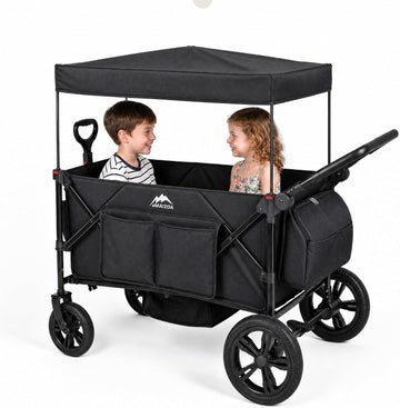 Kids Foldable Wagon Stroller for 2 Kids, Deep Seat 2 Seater Stroller Wagon
