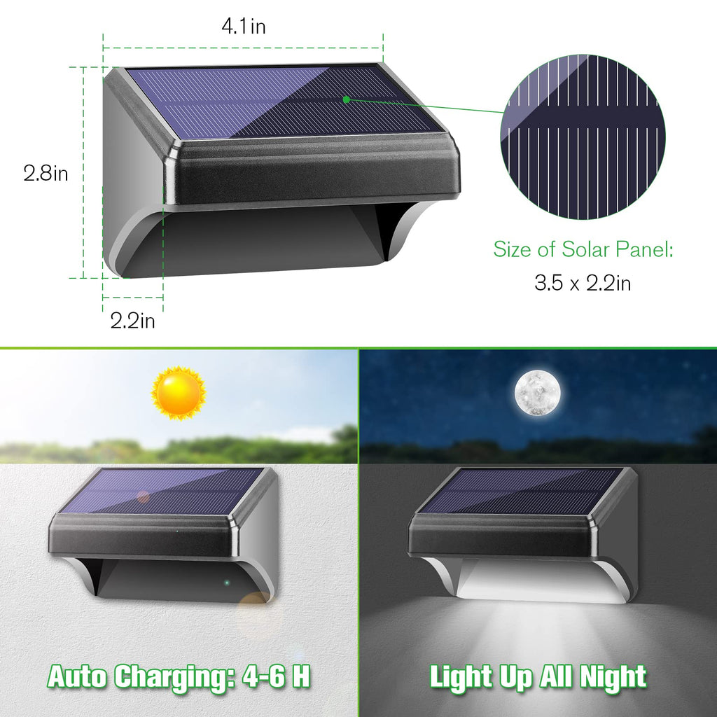 Solar Fence Lights Warm White & White, Solar Outdoor Wall Lights, Fence Solar Lights Outdoor Waterproof for Step