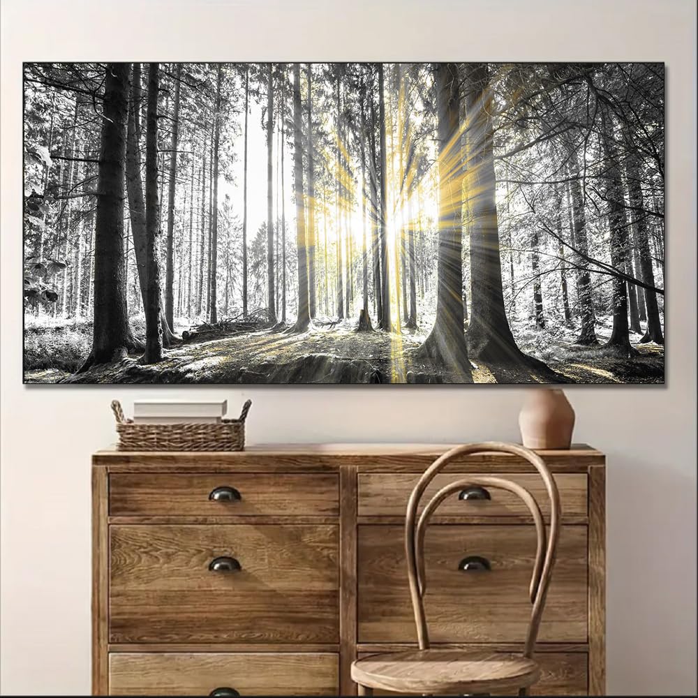 Black and White Forest Wall Art Prints Sunset Landscape Canvas Picture Wall Art Trees Artwork for Walls Nature