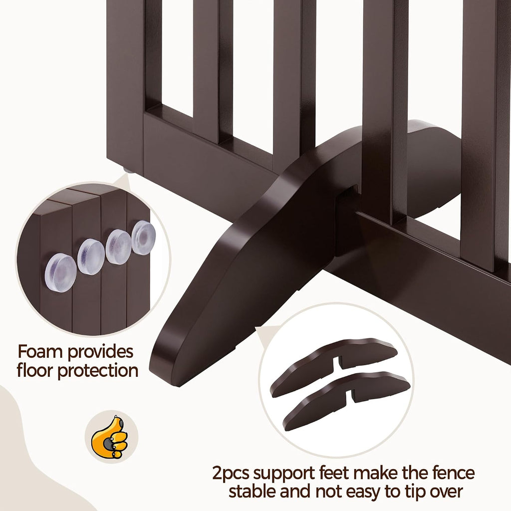 Freestanding Wooden Dog Gate, 36in H 4-Panel Pet Barrier