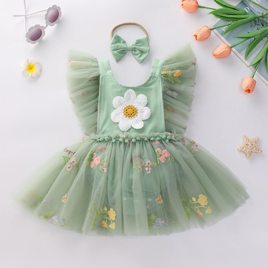 Fairy Dress Newborn Infant Baby Girls 1st First Birthday Cake Smash Outfit Party Floral Embroidery Tulle Princess