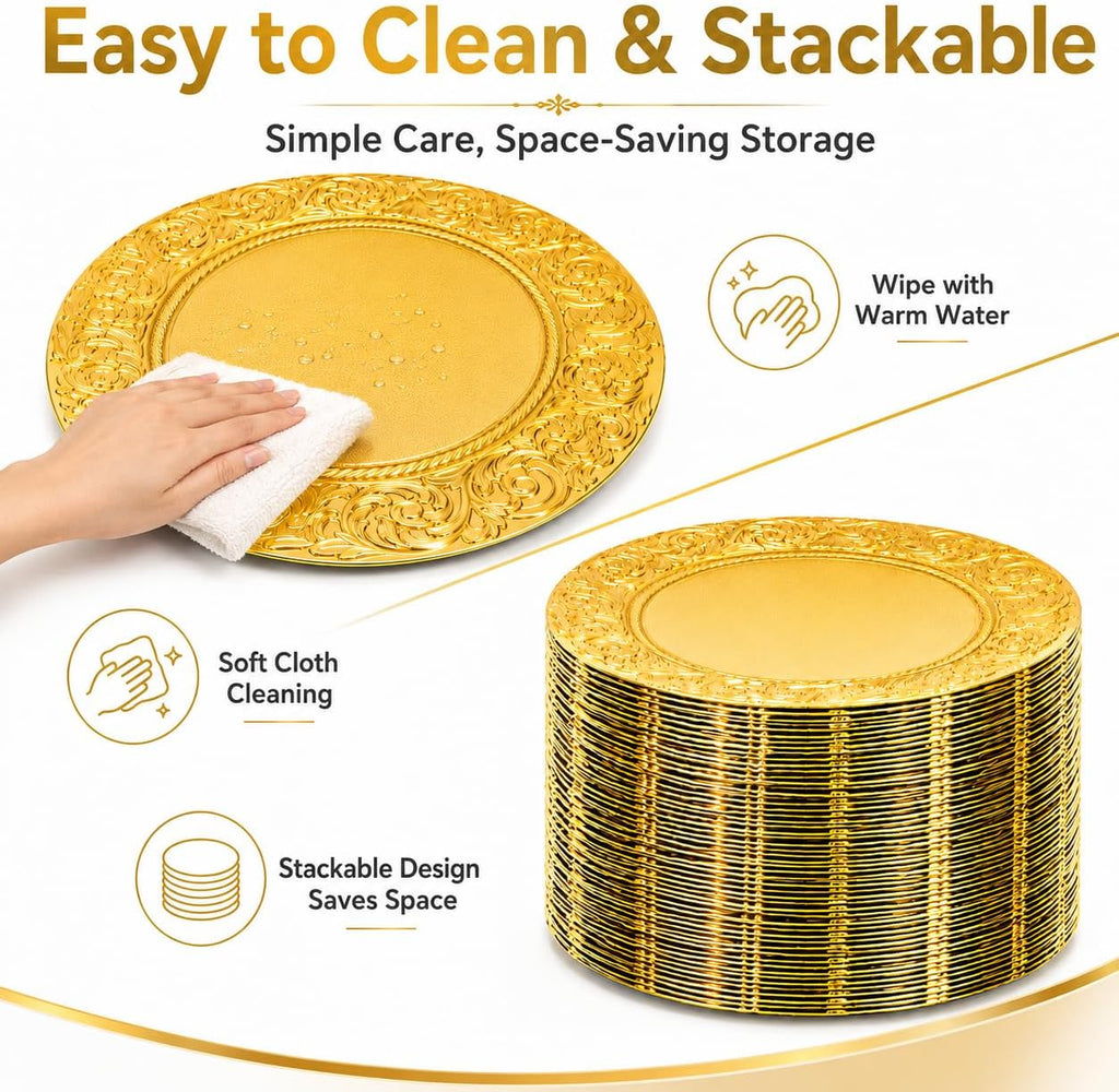 Gold Charger Plates Bulk 100 Pack 13 Inch Charger Plates - Set of 100