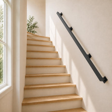 8FT Handrails for Stairs Indoor Outdoor, Step Railing Wall Mounted with Matte Black Finish, Industrial Pipe Hand