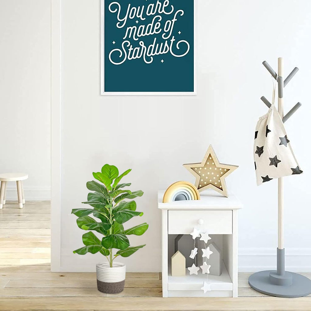 Artificial Fiddle Leaf Fig Tree/Faux Ficus Lyrata Decoration, 30.5" Tall, with Cotton Rope Basket