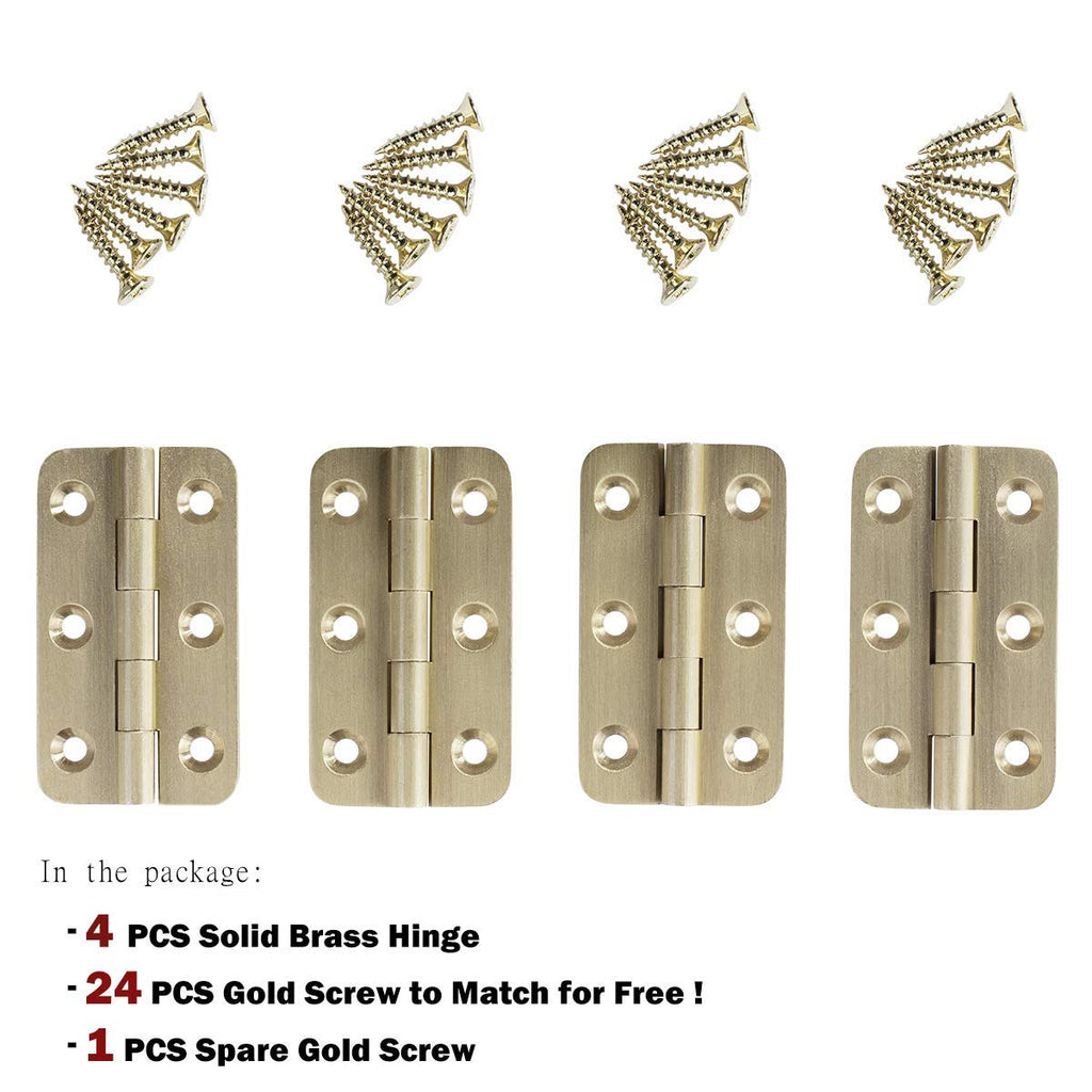 2 Inch Brushed Solid Brass Butt Hinges with Screws, 4 PCS