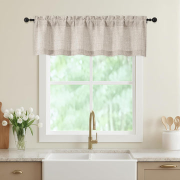 Linen Valances for Windows, Light Filtering Faux Linen Textured Small Short Window Curtain for Bathroom Basement