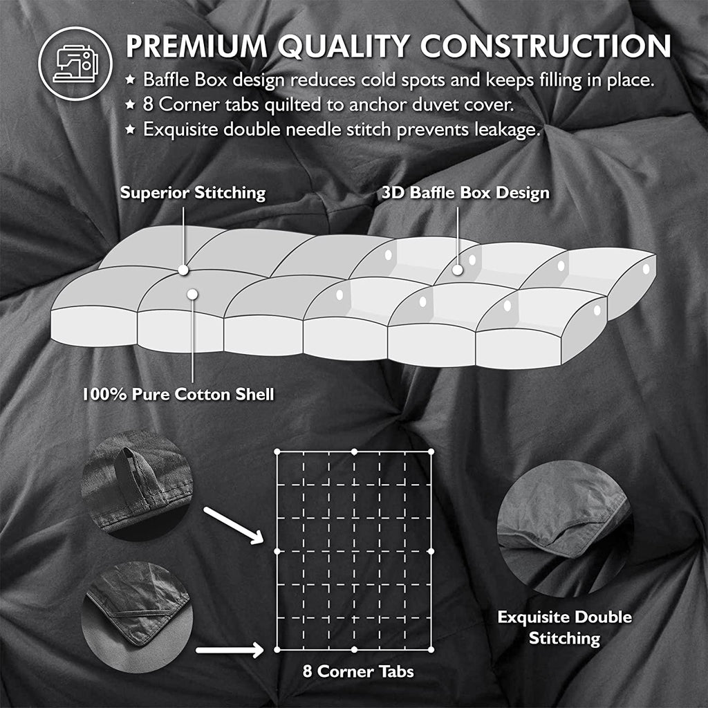 Luxurious Palatial /Super Goose Down Comforter, 120 X 90 inches, Unique Gray Pinch Pleat, 600 Thread Count