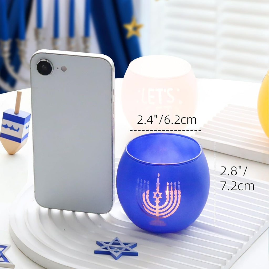 Hanukkah Decorations Indoor Tealight Votive Candle Holders with , Star of David for Jewish Holiday Decor - Blue - Set of 6