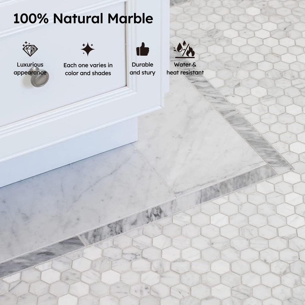 White Marble Mosaic Tile,1 Inch Hexagon, Honed, 5 Sheets