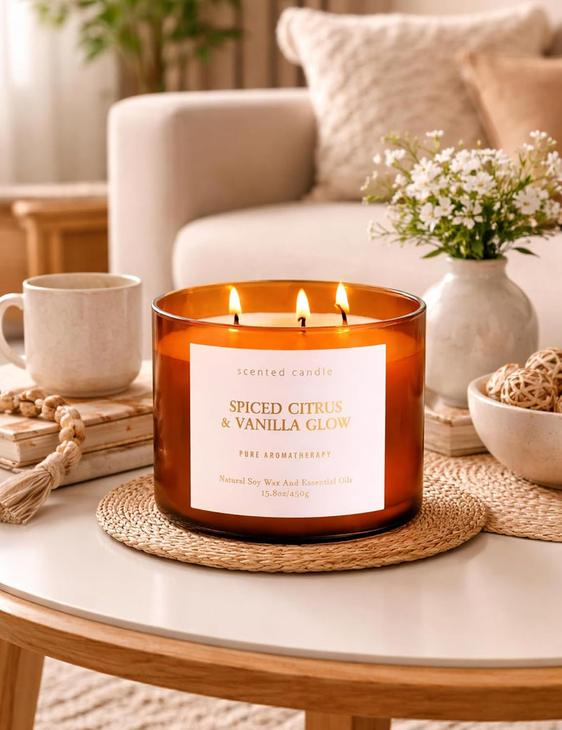 Spiced Citrus Vanilla 3-Wick Fall Scented Large Soy Candle 15.8oz