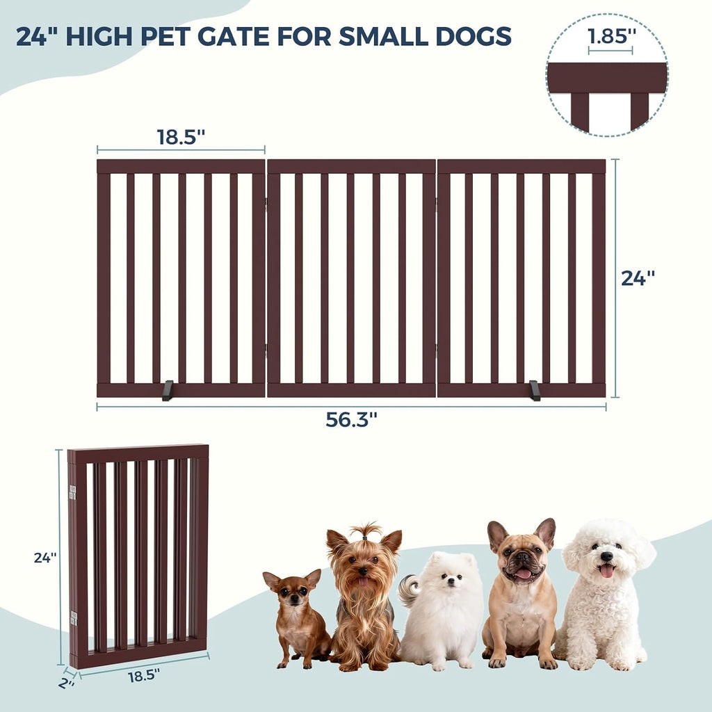 Dog Gate Indoor, Bamboo Freestanding Pet Gate, 24"H, Espresso