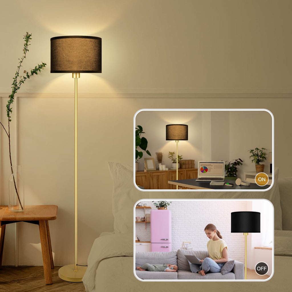 Gold Floor Lamps, Modern Bright Standing Lamp, Black Lamp Shades, Foot Switch, Simple Pole Lamps Corner Lamp, Den