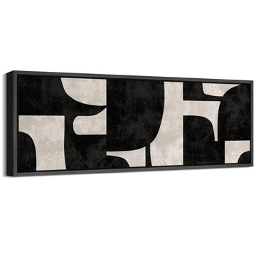 Large Framed Canvas Black and Beige Geometric Abstract Mid-Century Illustrations Modern Art Calm Warm - 60"" x20