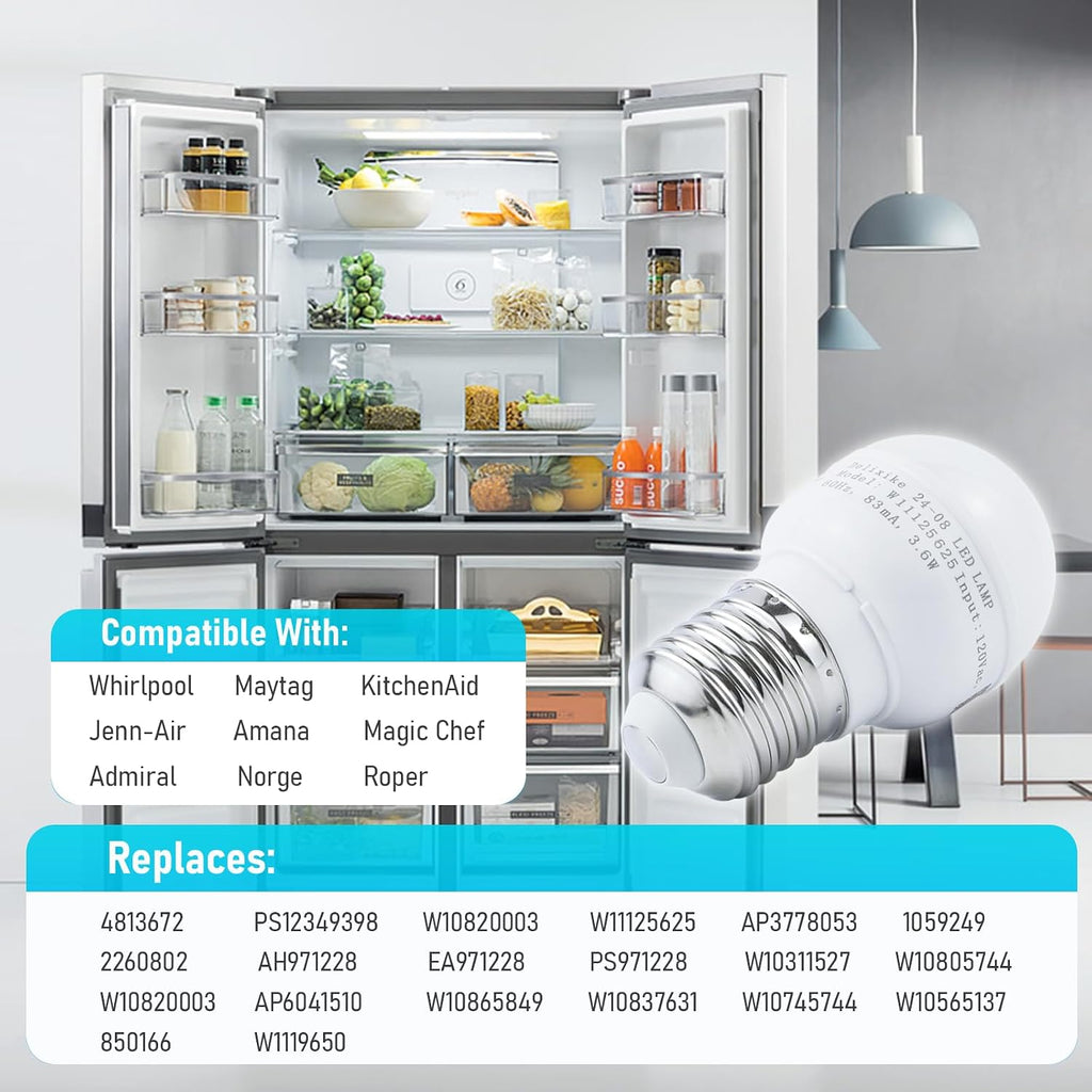 For Whirlpool Refrigerator Light Bulb AP6329125 4813672, PS12349398, W10820003, W11125625.