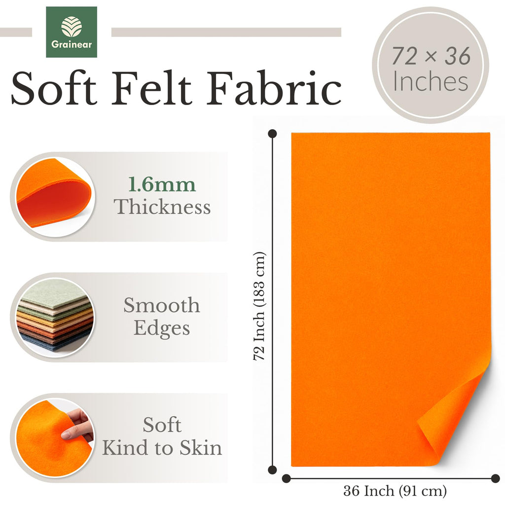 Pumpkin Orange Large Soft Felt Fabric Sheet 72" x 36", 1.6mm Thick
