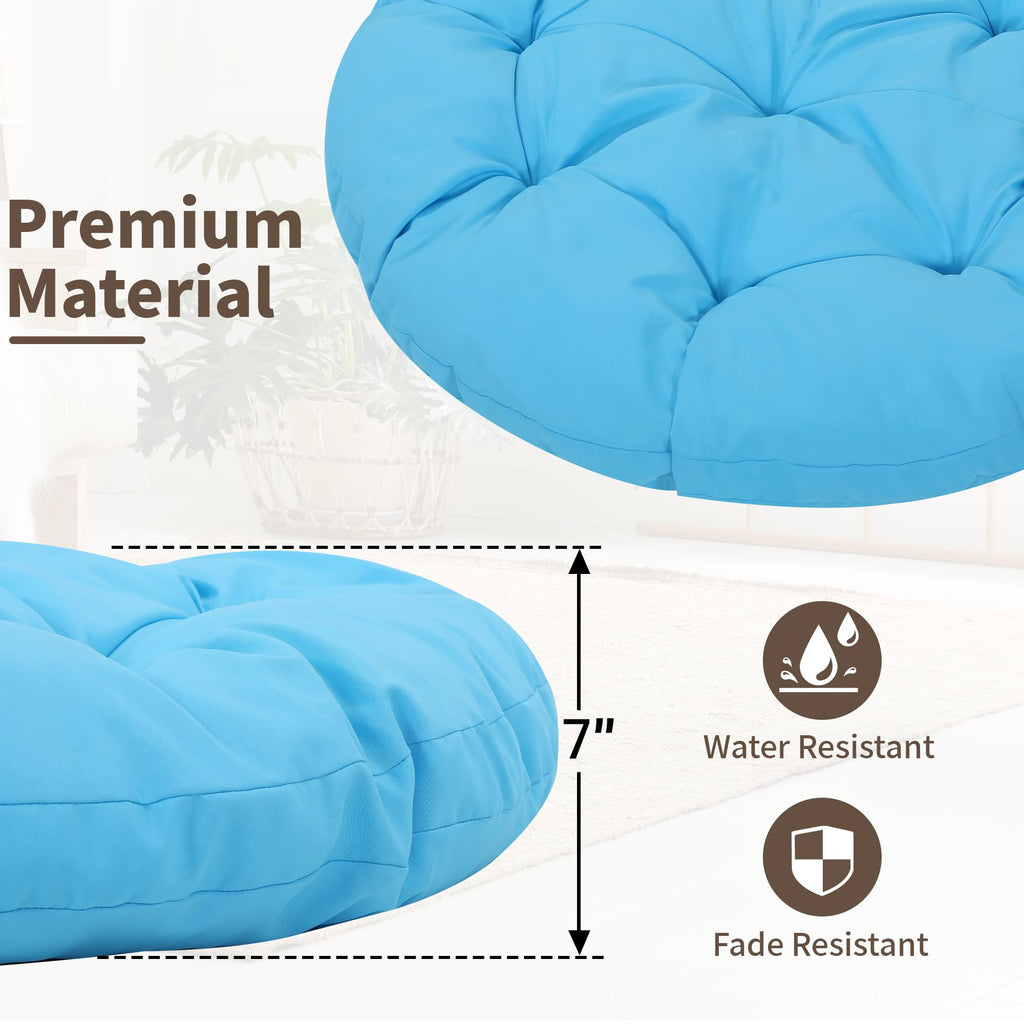40" Ergonomic Wicker Papasan Chair, Black Frame with Blue Cushion
