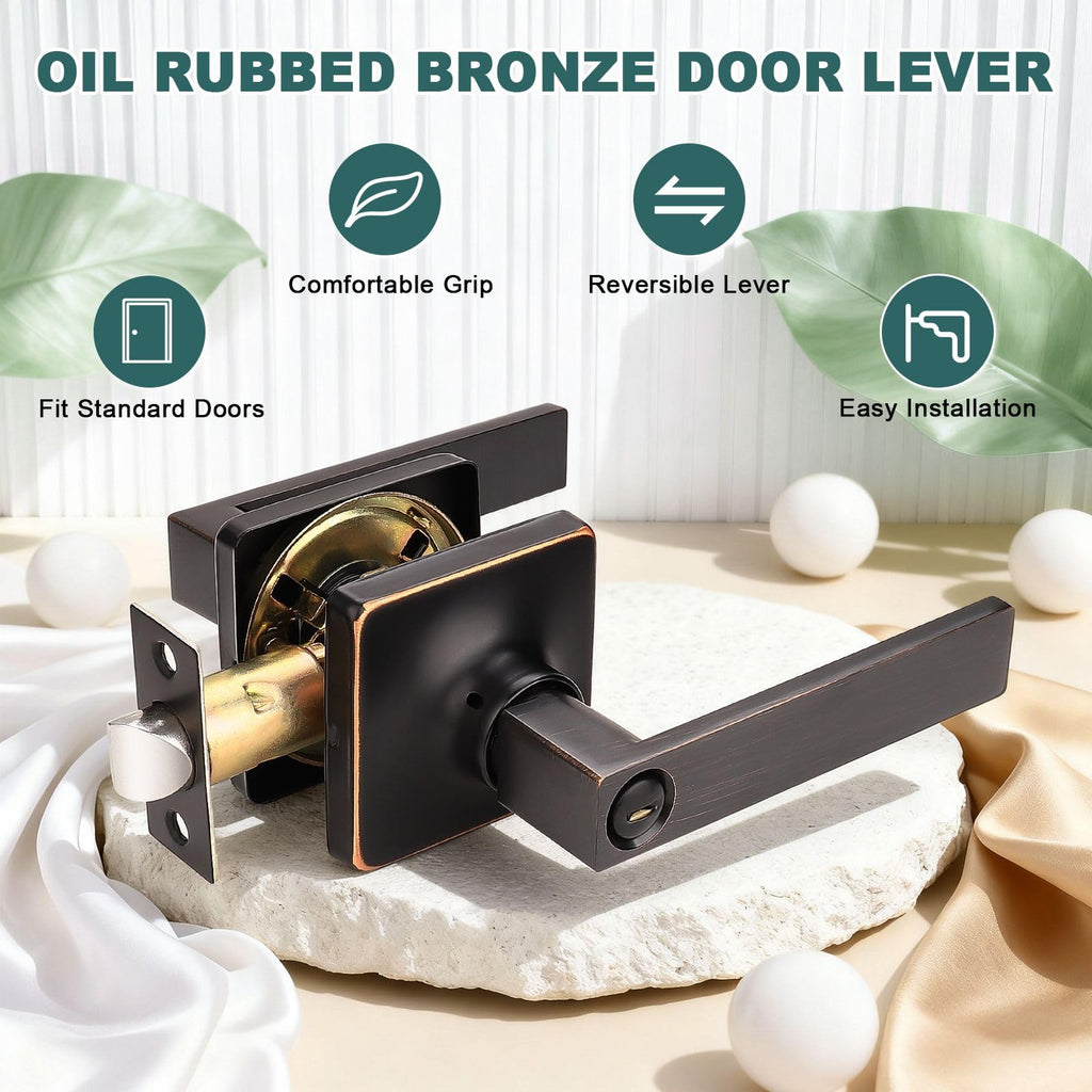 5 Pack Oil Rubbed Bronze Door Handle Interior Door Levers Privacy Bathroom Square Door Handles Keyless Straight Levers