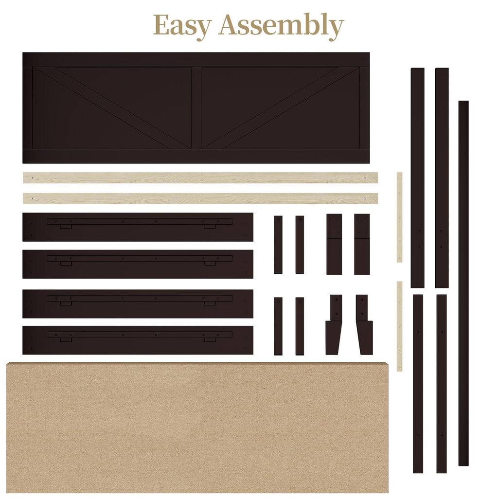 Platform Wood Bed Frame, Farmhouse Headboard, Espresso
