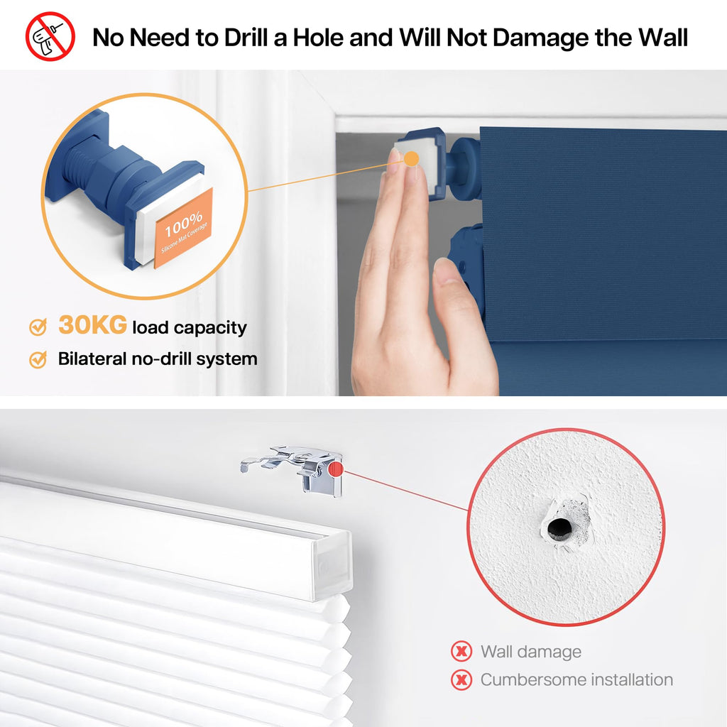No Drill Blackout Roller Shades, Navy Blue