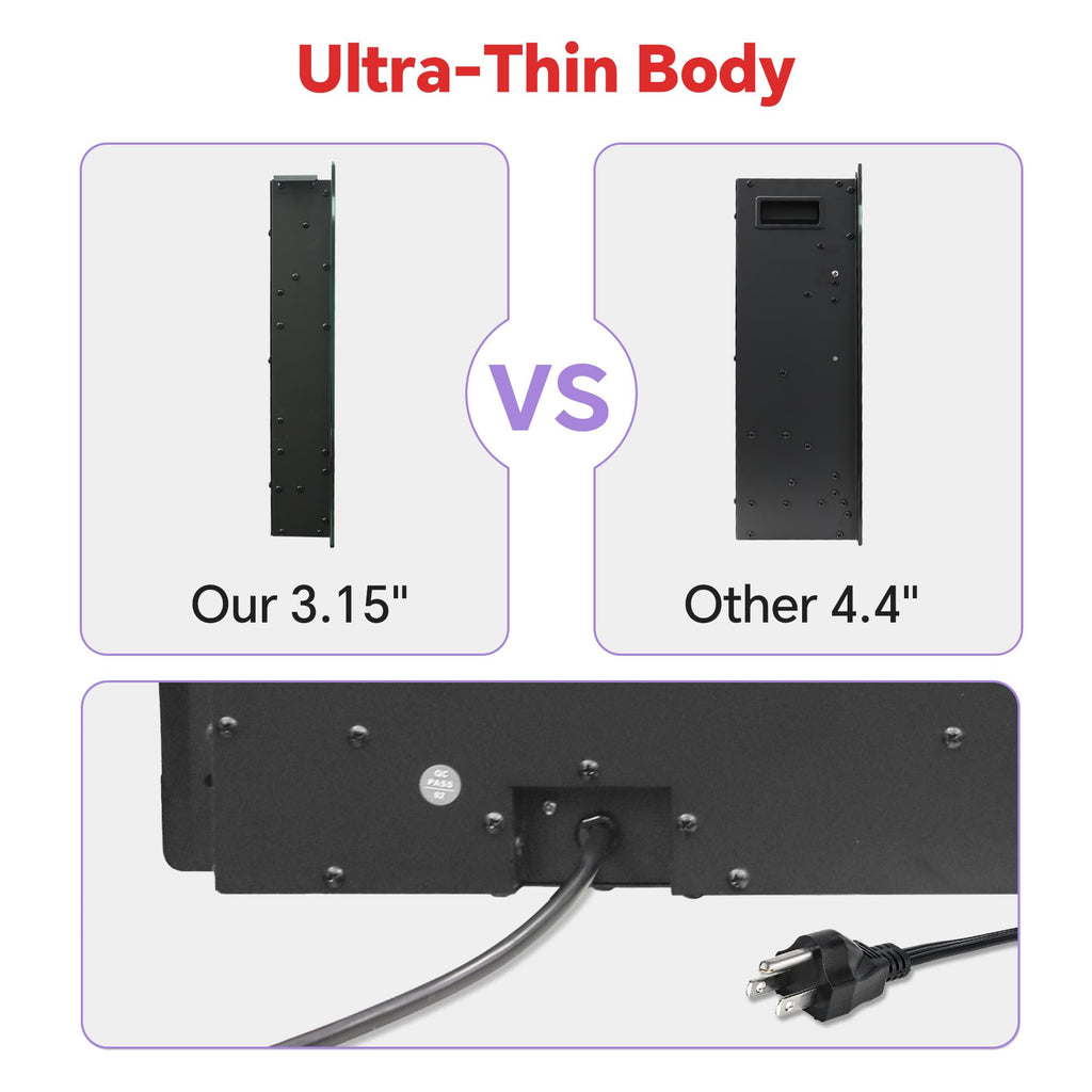 72" Electric Fireplace Insert, Ultra Thin Linear Fireplace Heater, Wall Mounted Recessed, Adjustable Flames&