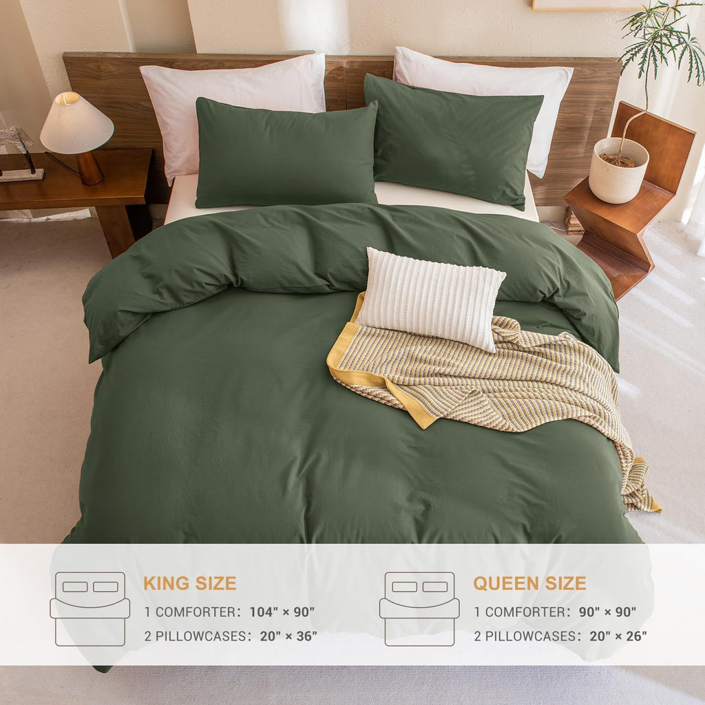 Cotton Olive Green Comforter Set, Dark Green Bedding Comforters Set Solid, 3 Pieces(1 Aesthetic Comforter and