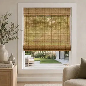 Cordless Bamboo Roman Shade, Light Filtering, Squirrel 33"x60"
