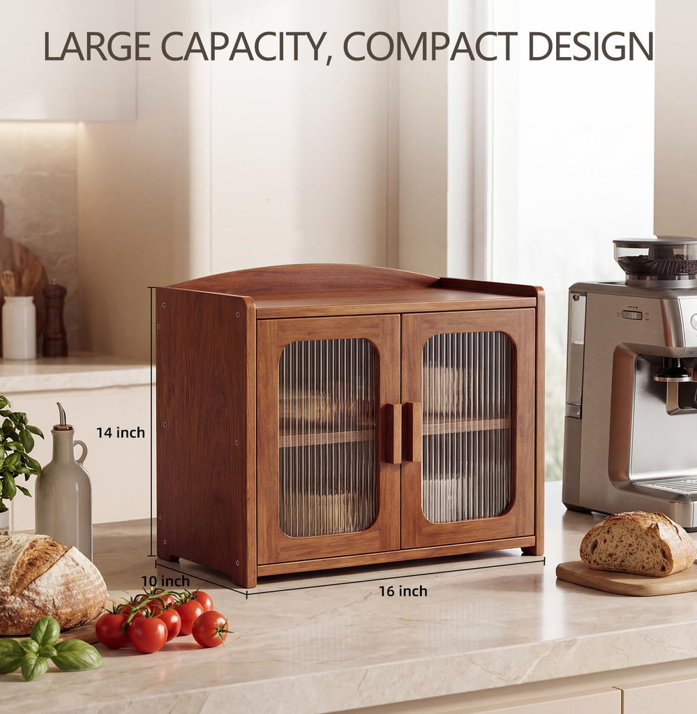 Bread Box - Solid Wood, Kitchen Countertop Storage Cabinet