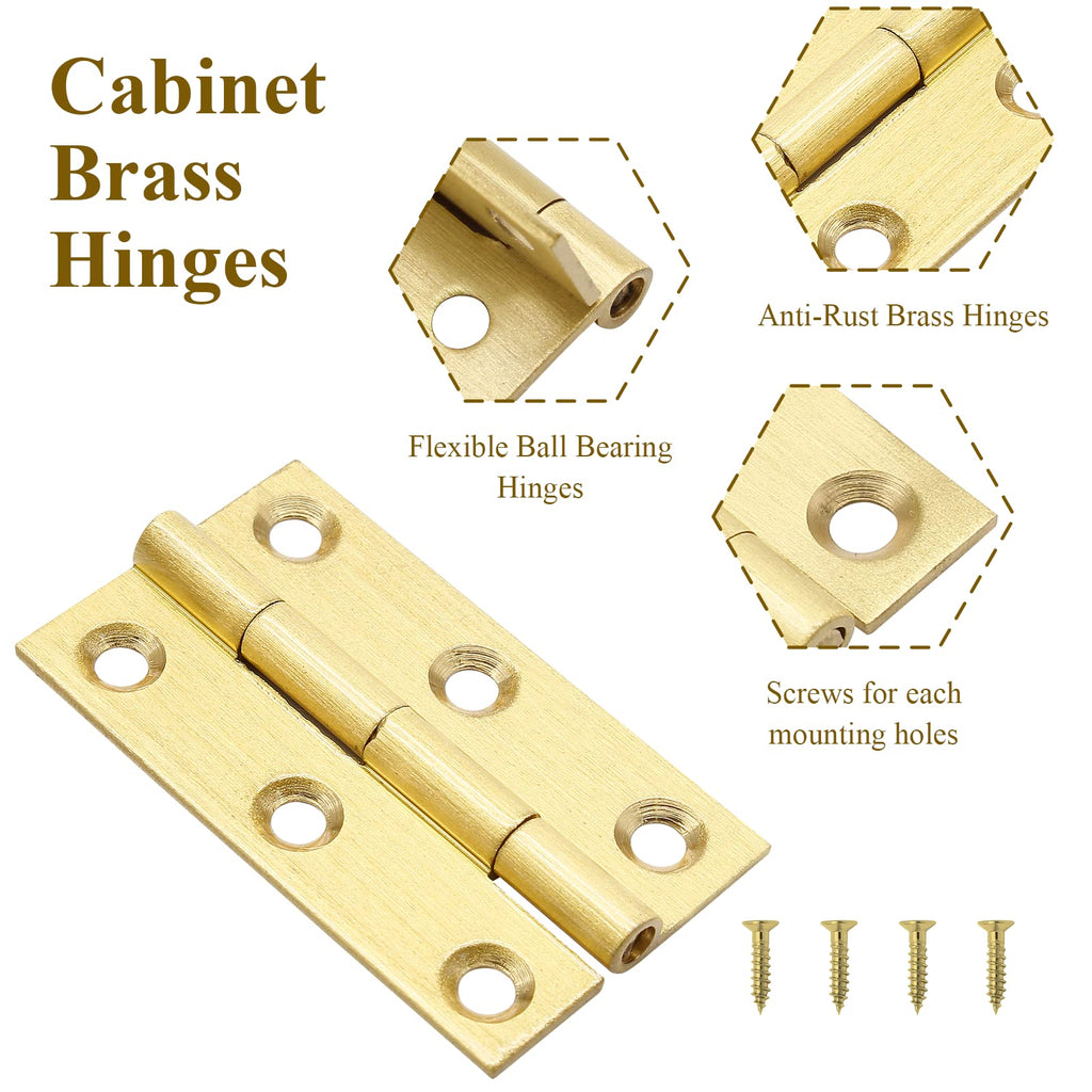 8pcs 1.5 Inch Brass Hinges, Gold Mini Butt Hinges