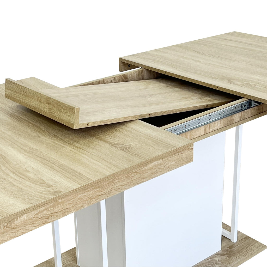 63" - 79" Extendable Dining Room Table, Expandable Kitchen Table for 6 to 10 People, Modern Wood Conference Table