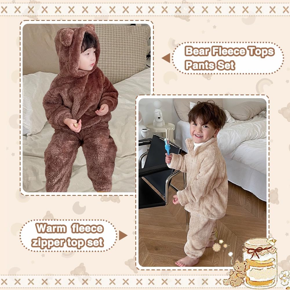 Toddler Baby Fleece Set Winter Pullover Tops Pants 2pcs Set,Toddler Bear Sweatshirt Fluffy outfit