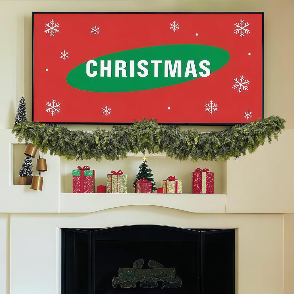 2 Pcs 6FT Christmas Garland, Christmas Decorations, Real Touch Cedar Garland, Artificial Cypress Garlands for Mantle